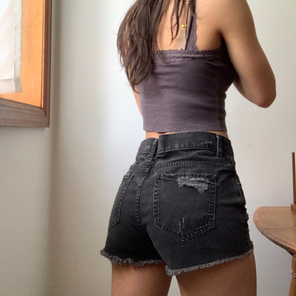 Black Distressed Jean Shorts